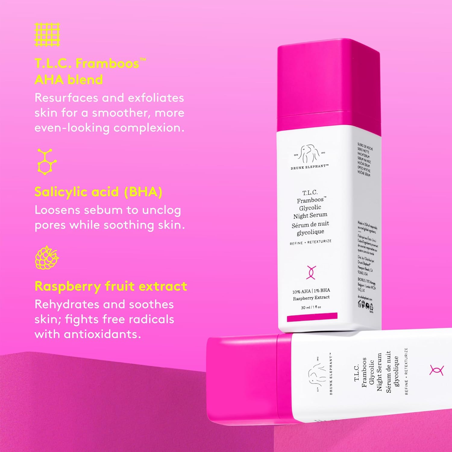 Drunk Elephant T.L.C. Framboos Glycolic Night Serum 30Ml
