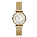 Emporio Armani Gianni T-Bar Gold Mesh Bracelet Mother Of Pearl Dial Quartz Watch for Ladies - AR11321