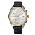 Emporio Armani Claudio Black Leather Strap Silver Dial Chronograph Quartz Watch for Gents - AR11498