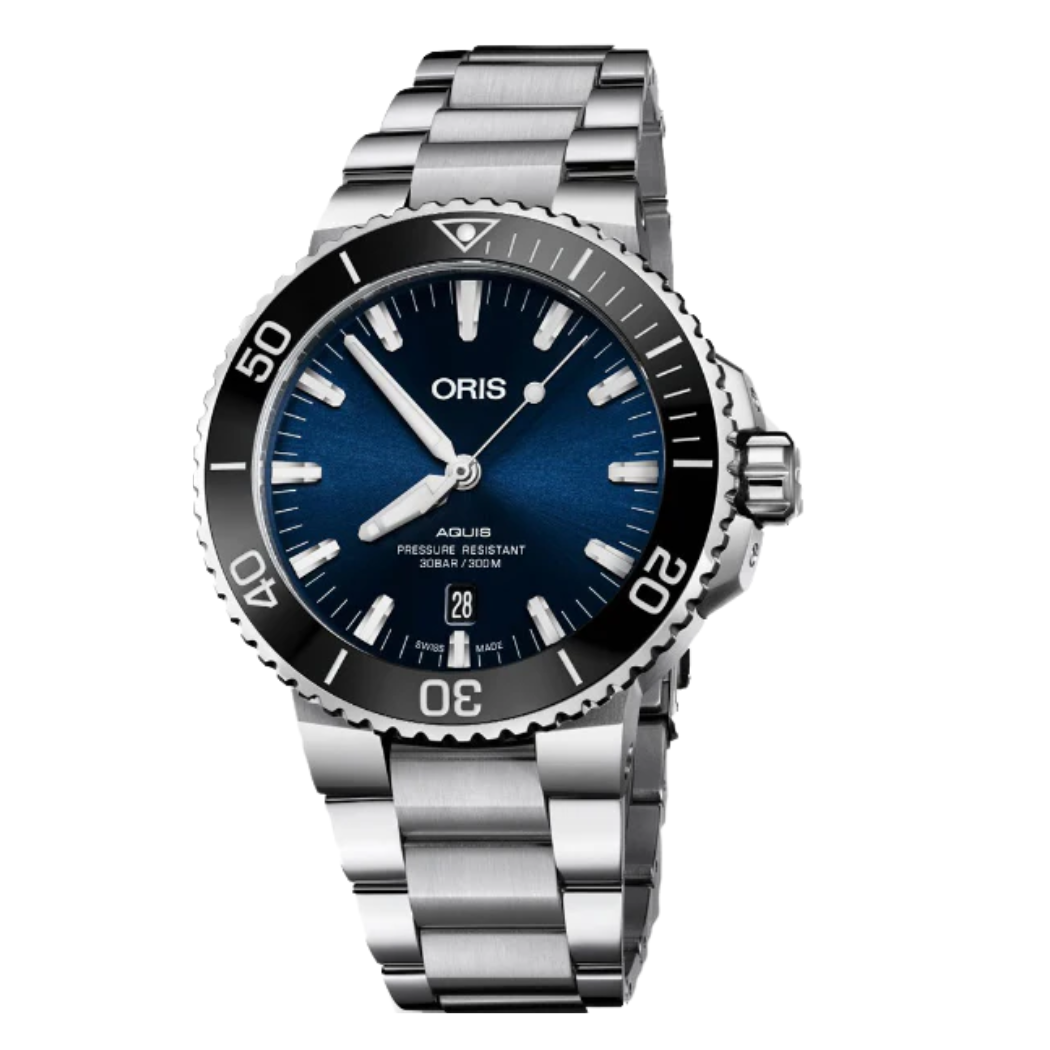 Oris Aquis Silver Stainless Steel Blue Dial Automatic Watch for Gents - 0173377304135-07824-O5PEB