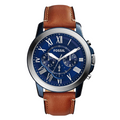 Fossil Grant Brown Leather Strap Blue Dial Chronograph Quartz Watch for Gents - FS5151
