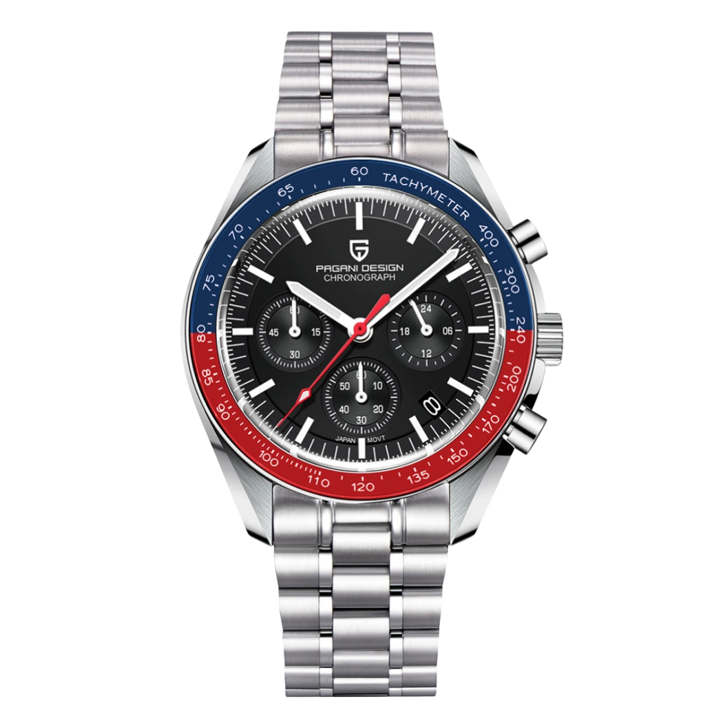 Pagani Design Silver Stainless Steel Black Dial Chronograph Quartz Watch for Gents - PD1701