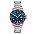 Emporio Armani GMT Silver Stainless Steel Blue Dial Quartz Watch for Gents - AR11590