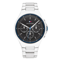 Tommy Hilfiger Justin Silver Stainless Steel Black Dial Chronograph Quartz Watch for Gents - 1792054