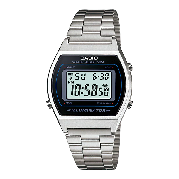 Casio Silver Stainless Steel Black Dial Quartz Watch for Gents - B-640WD-1AVDF