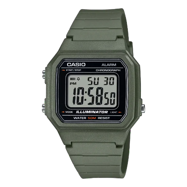 Casio Green Resin Strap Black Dial Quartz Watch for Gents - W-217H-3AVDF