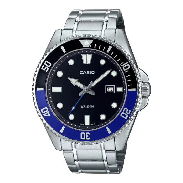 Casio Silver Stainless Steel Black Dial Quartz Watch for Gents - MDV-107D-1A2VDF