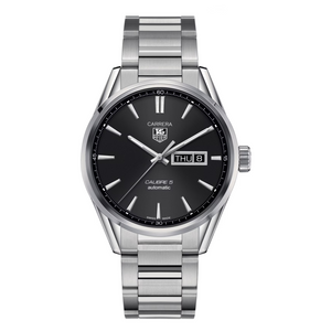 Tag Heuer Carrera Calibre 5 Silver Stainless Steel Black Dial Automatic Watch for Gents - WAR201A.BA0723