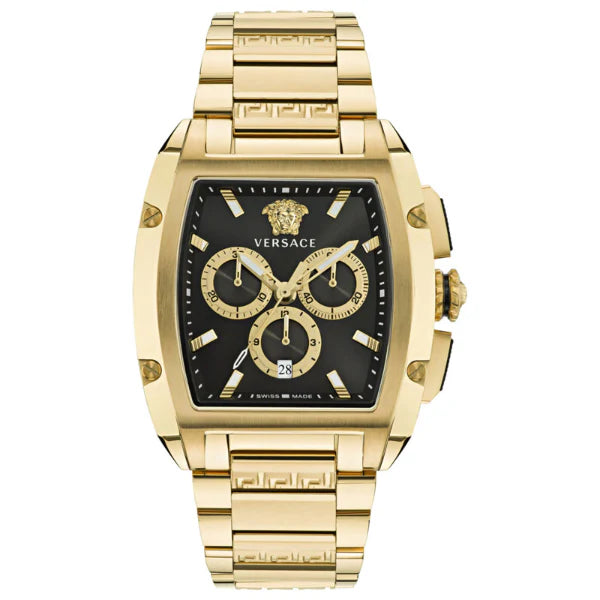 Versace Dominus Gold Stainless Steel Black Dial Chronograph Quartz Watch for Gents - VE6H00523