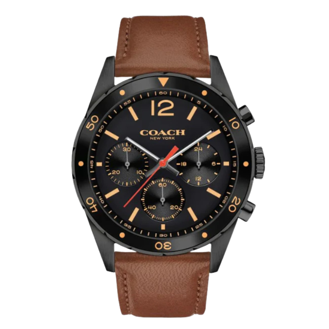 Coach Sullivan Brown Leather Strap Black Dial Chronograph Quartz Watch for Gents - 14602070