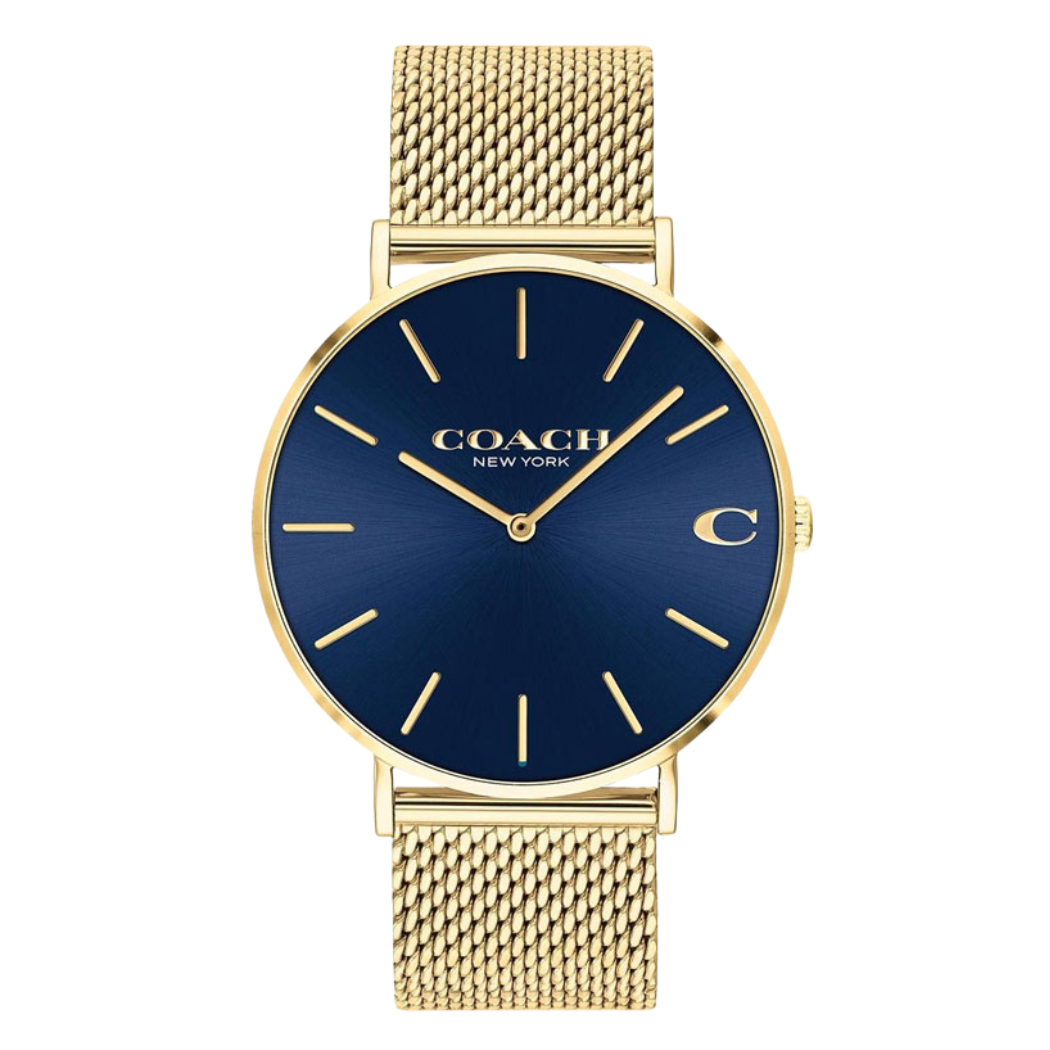 Coach Charles Gold Mesh Bracelet Blue Dial Quartz Watch for Gents - 14602551