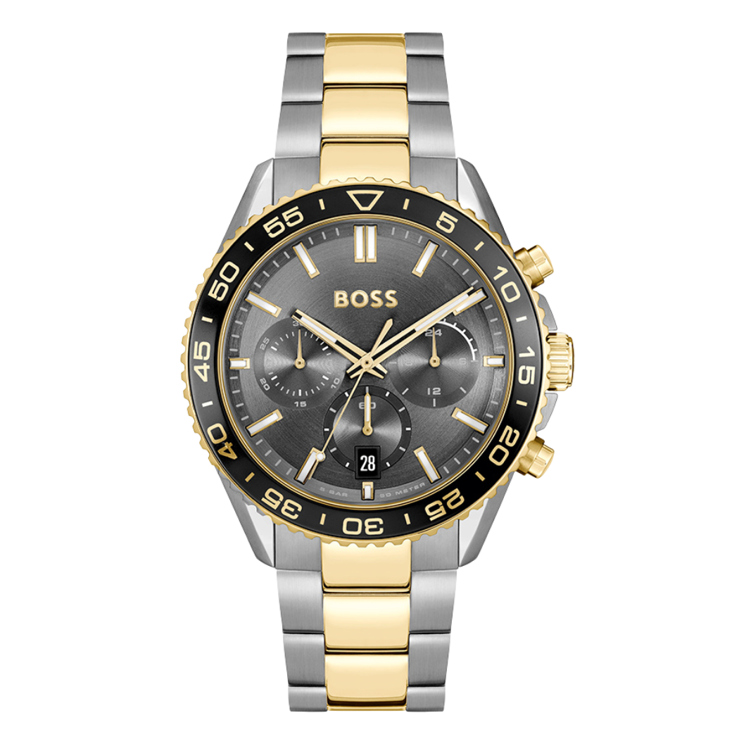 Hugo Boss Runner Two-tone Stainless Steel Grey Dial Chronograph Quartz Watch for Gents - Boss 1514144