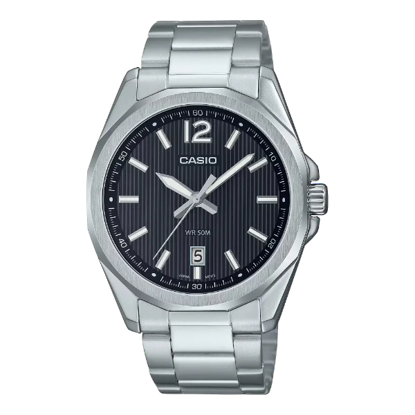 Casio Silver Stainless Steel Black Dial Quartz Watch for Gents - MTP-E725D-1AVDF