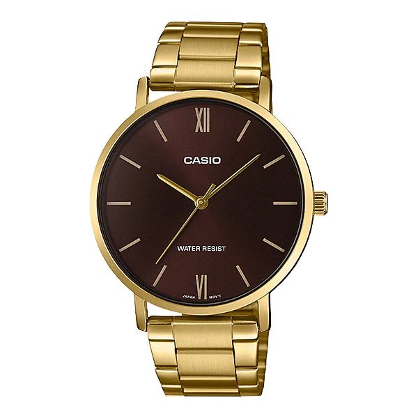 Casio Gold Stainless Steel Brown Dial Quartz Watch for Gents - MTP-VT01G-5BUDF