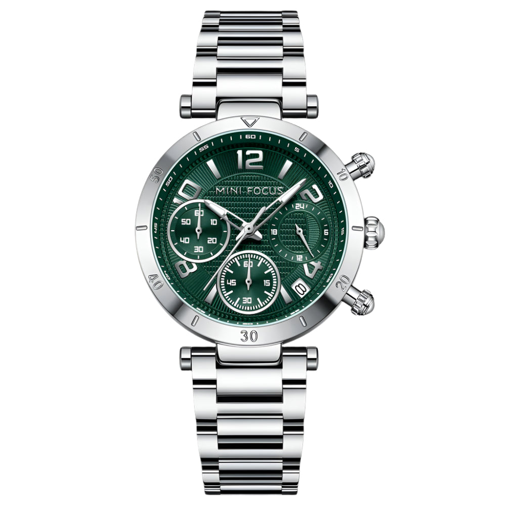 Mini Focus Silver Stainless Steel Light Green Dial Quartz Watch for Ladies - MF0489L-02