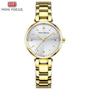 Mini Focus Gold Stainless Steel Silver Dial Quartz Watch for Ladies - MF0265L-01