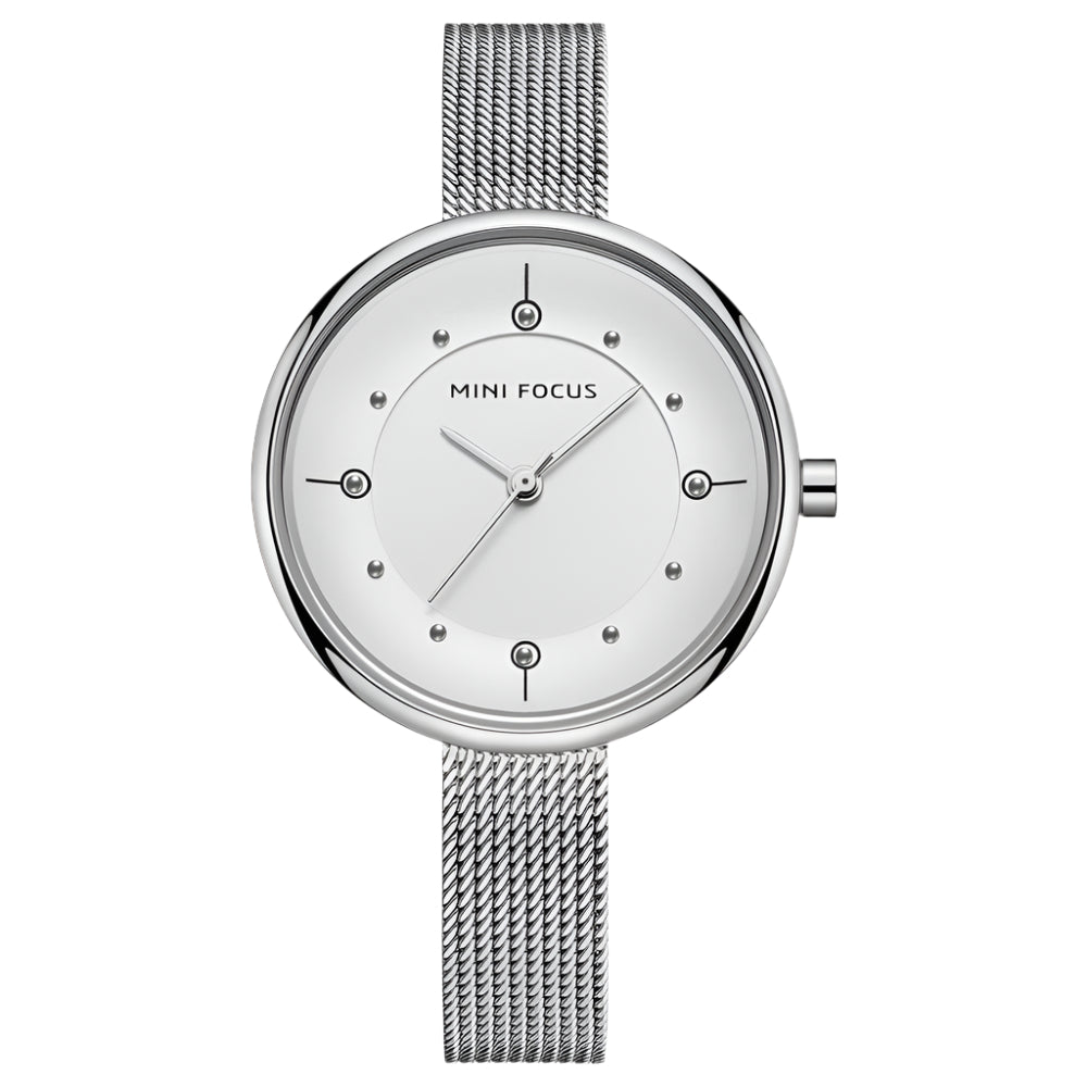 Mini Focus Silver Mesh Bracelet Silver Dial Quartz Watch for Ladies - MF0274L-02
