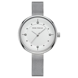 Mini Focus Silver Mesh Bracelet Silver Dial Quartz Watch for Ladies - MF0274L-02