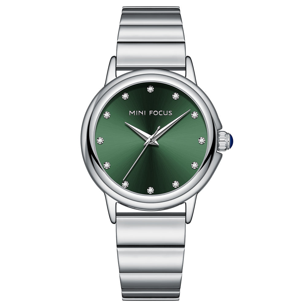 Mini Focus Silver Stainless Steel Green Dial Quartz Watch for Ladies - MF0493L-02