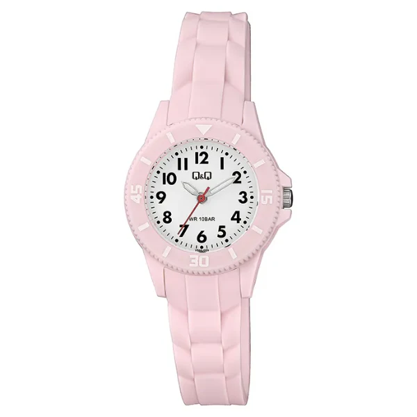 Q&Q Pink Silicone Strap White Dial Quartz Watch for Ladies - VS66J005Y