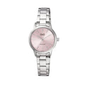 Q&Q Silver Stainless Steel Pink Dial Quartz Watch for Ladies - Q969202Y