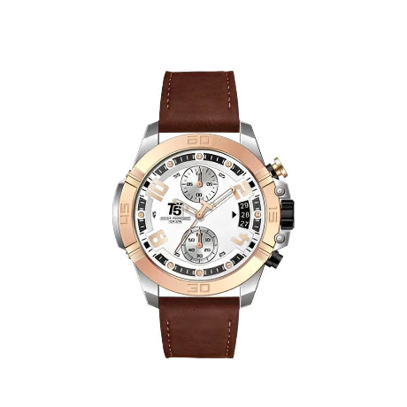 T5 Brown Leather Strap White Dial Chronograph Quartz Watch for Gents - H3637G-F
