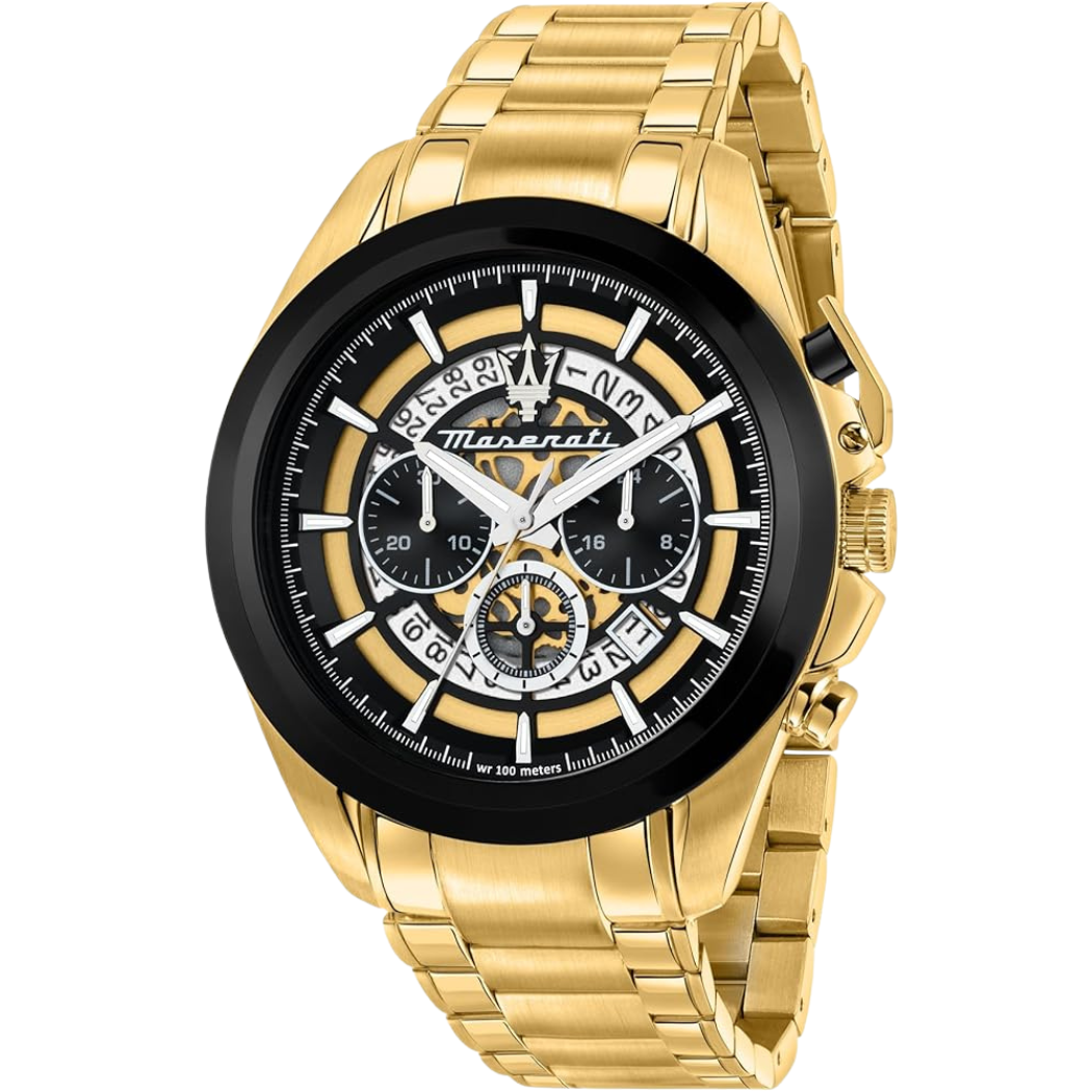 Maserati Traguardo Gold Stainless Steel Black Dial Quartz Watch for Gents - R8873612058