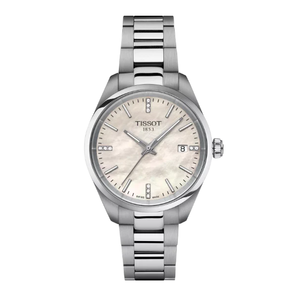 Tissot T-Classic Grey Stainless Steel Pearl White Dial Quartz Watch for Ladies - T150.210.11.116.00