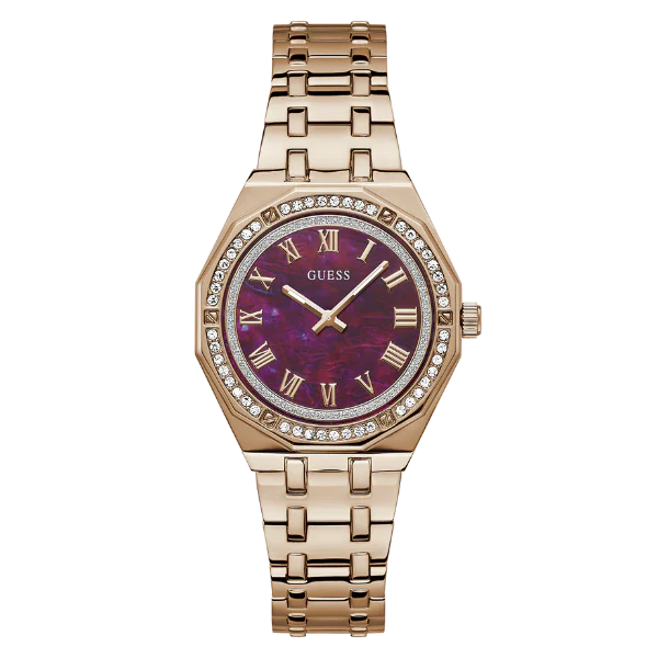 Guess Desire Rose Gold Stainless Steel Purple Dial Quartz Watch for Ladies - GW0770L3