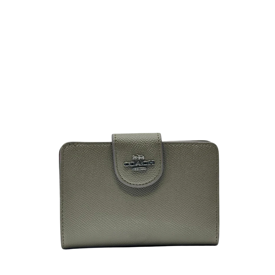Coach Medium Corner Zip Wallet in Crossgrain Leather Soft Green - C6390
