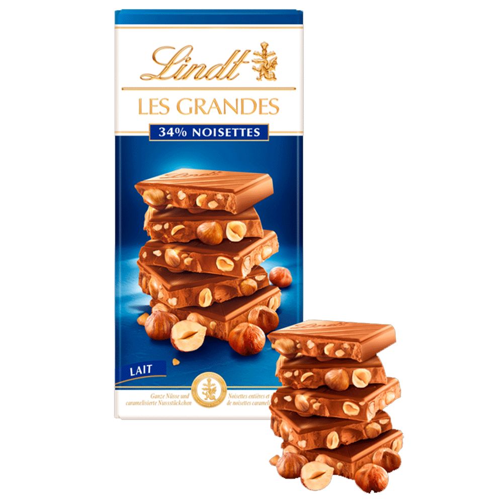 Lindt Les Grandes 34% Noisettes Lait 150g