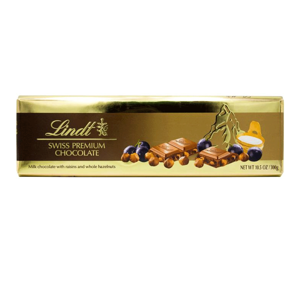 Lindt Swiss Premium Raisins & Whole Hazelnuts Chocolate 300g