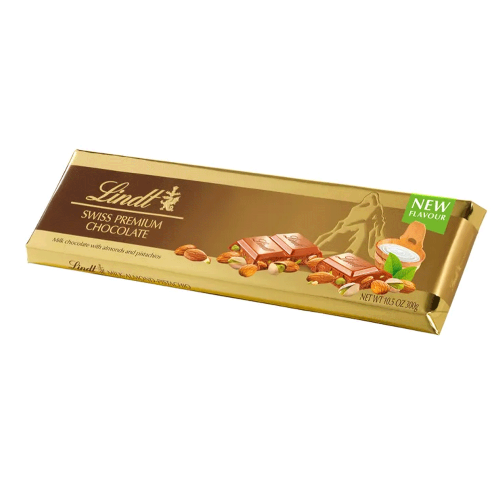Lindt Milk Chocolate With Almond & Pistachios 300g