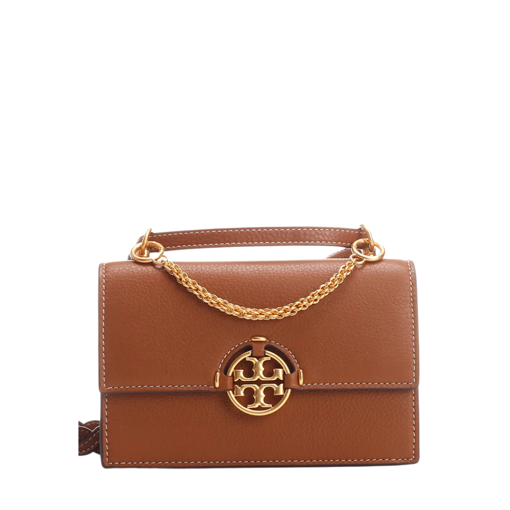 Tory Burch Miller Mini Wallet Crossbody – Light Amber Pebbled Leather