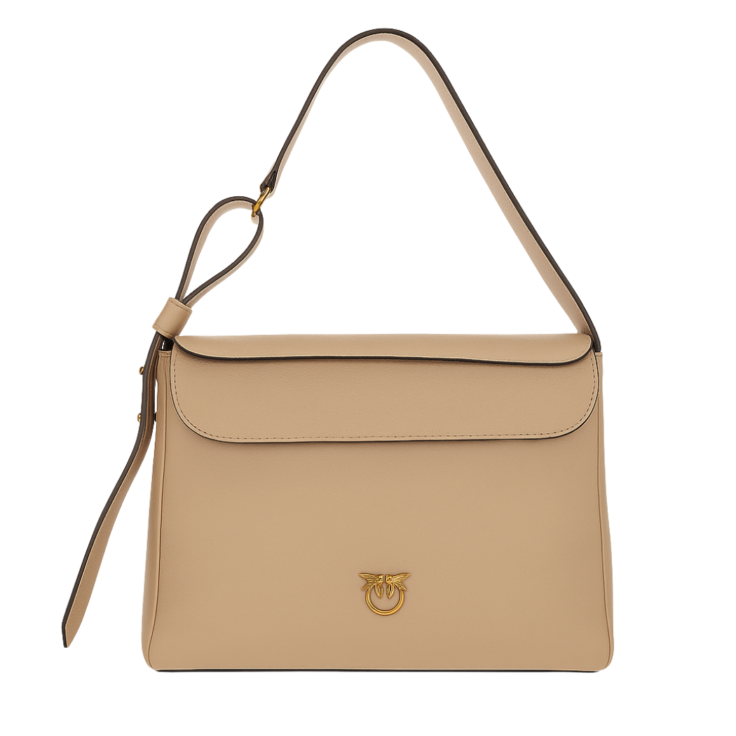PINKO Leaf Classic Hobo Shoulder Bag – Beige Suede/Calfskin Leather