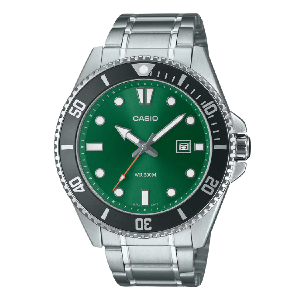Casio Stainless Steel Green Dial Quartz Watch for Men – MDV‑107D‑3A2VDF