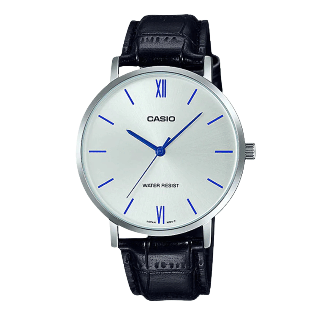 Casio Black Leather Strap Silver Dial Analog Quartz Watch for Men – MTP-VT01L-7B1UDF