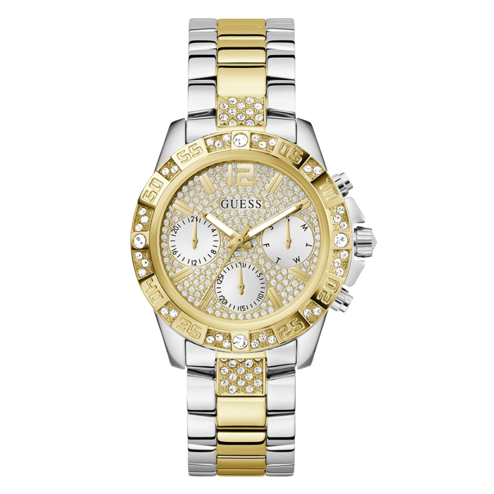 Guess Majesty Series Two-tone Stainless Steel Gold Dial Chronograph Quartz Watch for Ladies - G0771L3