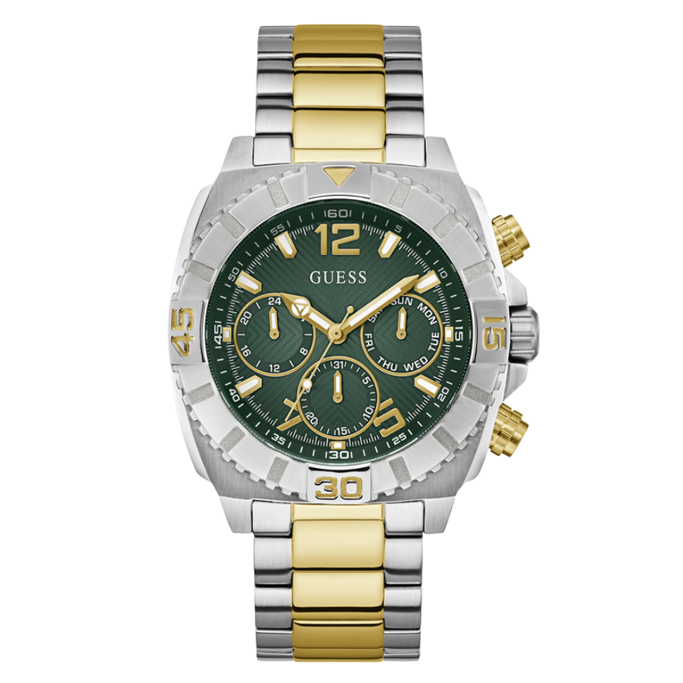 Guess Traction Two-tone Stainless Steel Green Dial Chronograph Quartz Watch for Gents - G0800G1