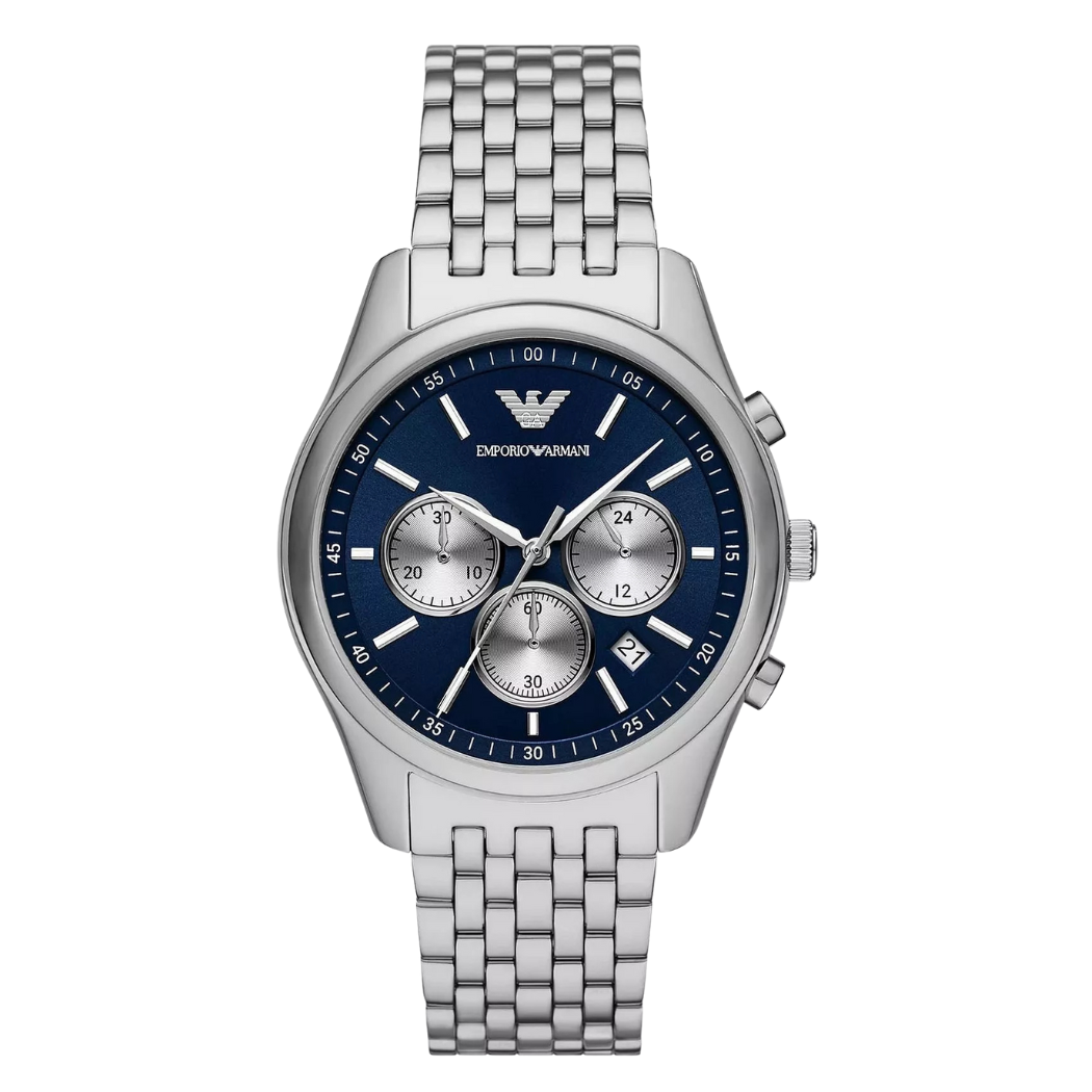 EMPORIO ARMANI Antonio Silver Stainless Steel Blue Dial Chronograph Quartz Watch for Gents - AR11582