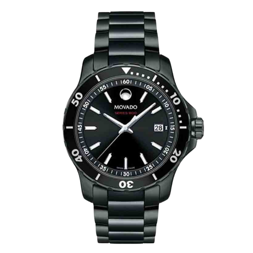 Movado 800 Series Black Stainless Steel Black Dial Quartz Watch for Gents - MOVADO 2600143