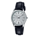 Casio Black Leather Strap Silver Dial Quartz Watch for Ladies - LTP-V005L-7BUDF