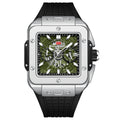 Mini Focus Black Silicone Strap Green Dial Chronograph Quartz Watch for Gents - MF0475G-01