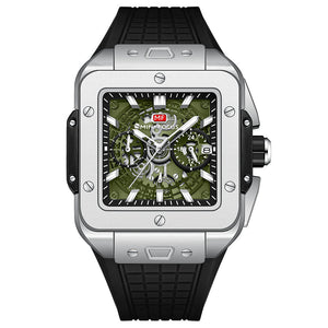 Mini Focus Black Silicone Strap Green Dial Chronograph Quartz Watch for Gents - MF0475G-01