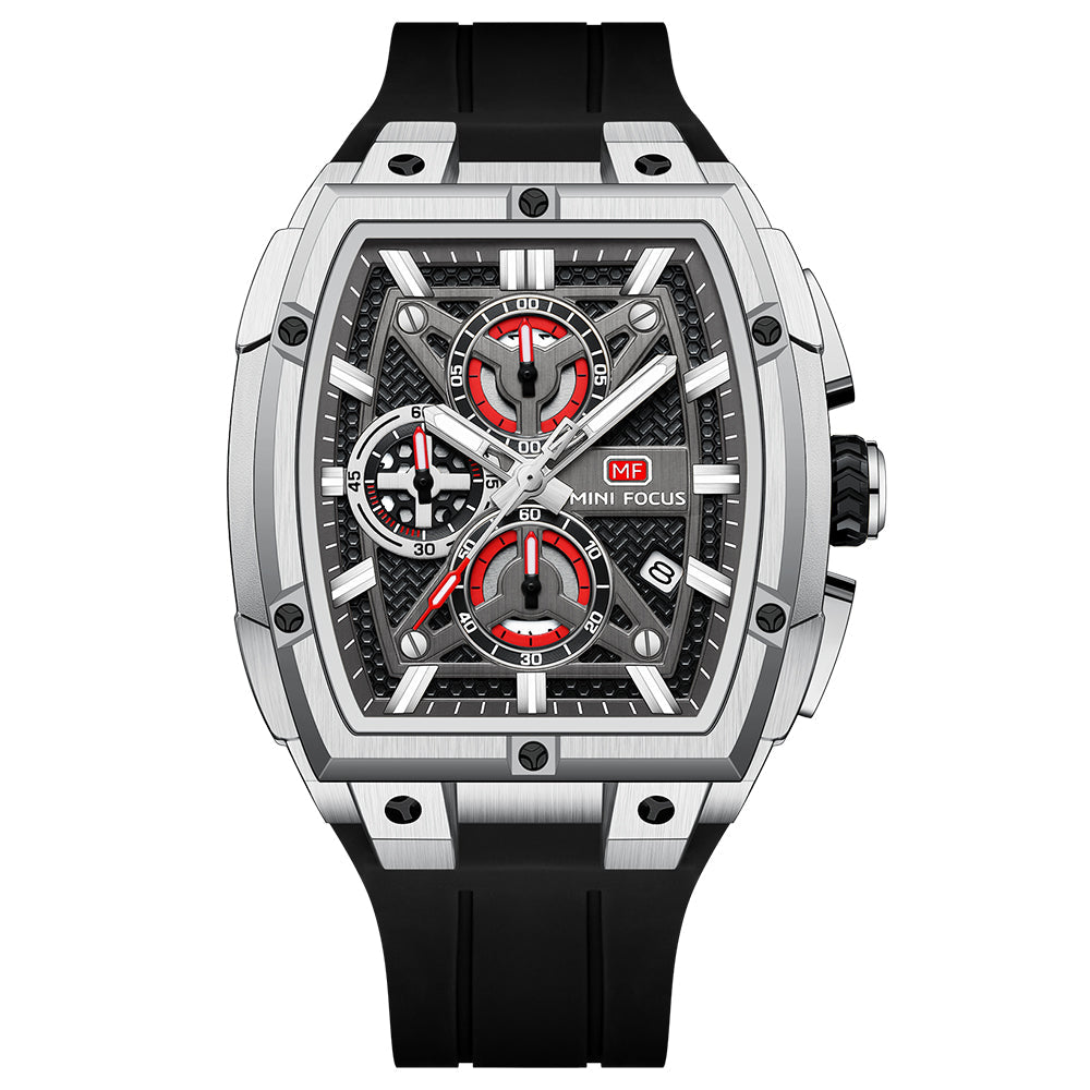Mini Focus Black Silicone Strap Black Dial Chronograph Quartz Watch for Gents - MF0602G-06