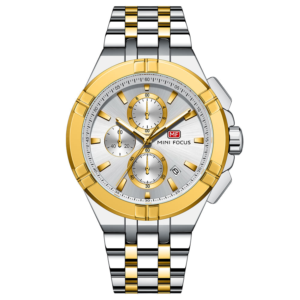 Mini Focus Two-tone Stainless Steel Silver Dial Chronograh Quartz Watch for Gents - MF0471G-02