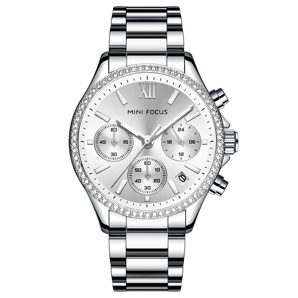 Mini Focus Silver Stainless Steel Silver Dial Chronograph Quartz Watch for Ladies - MF0617L-01