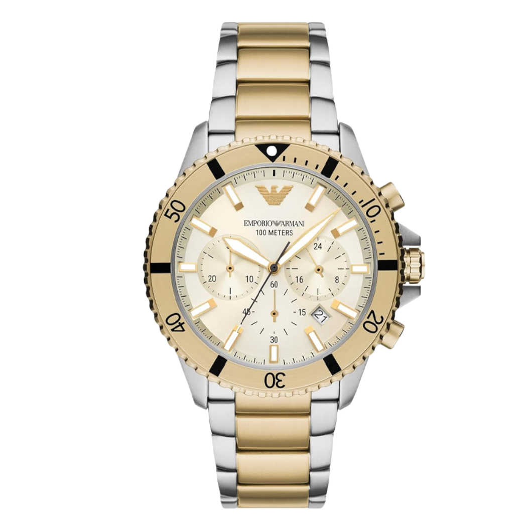 Emporio Armani Two-tone Stainless Steel Cream Dial Quartz Watch for Gents - AR11606