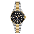 Fossil Two-tone Stainless Steel Black Dial Blue Dive Quartz Watch for Ladies - ES5349