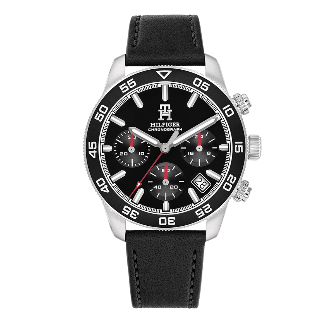 Tommy Hilfiger Black Leather Strap Black Dial Chronograph Quartz Watch for Gents - Tommy Hilfiger 1792162